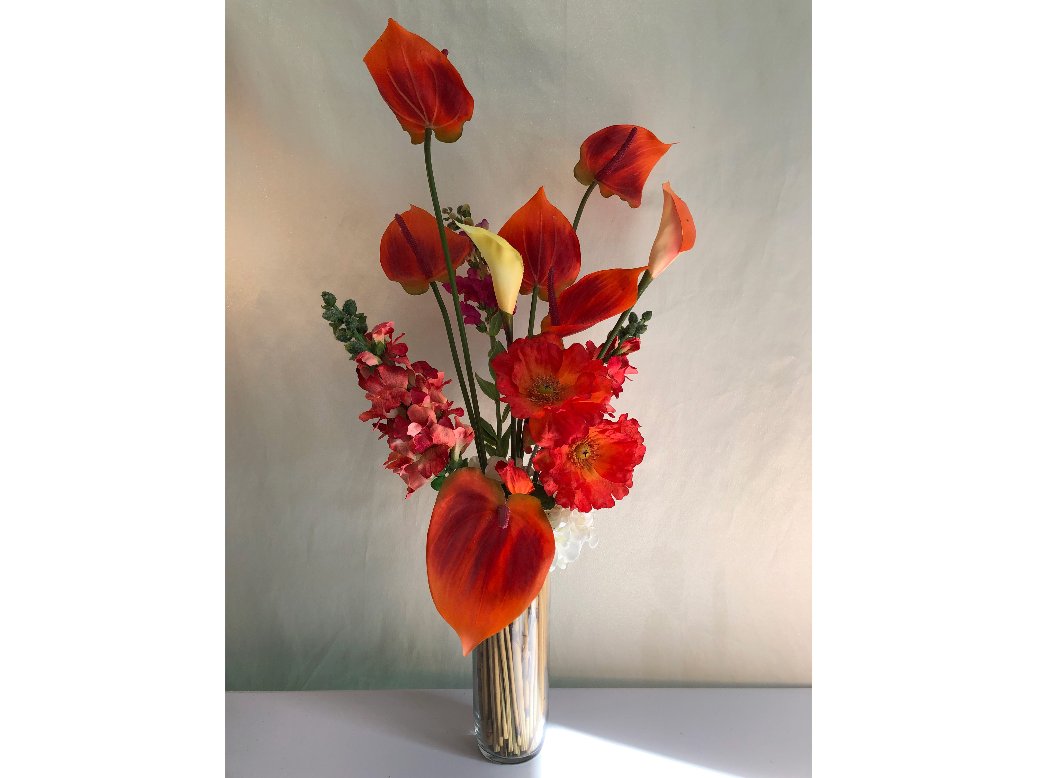 24"H X 14"W Silk Exotic  Arrangement, Glass Vase.