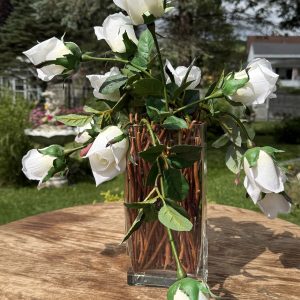 Faux White Rose Glass Vase Arrangement