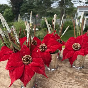 Faux Velvet Poinsettia Flower Arrangement in Metallic Acrylic Pot
