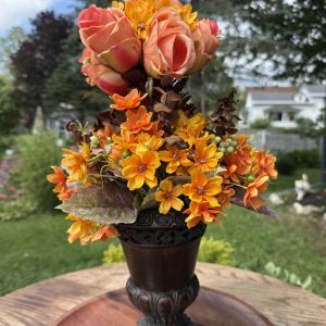 Faux Rose and Flower Arrangement in Victorian Urn