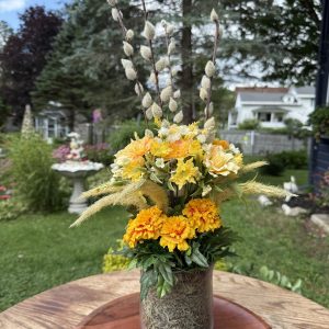 Faux Assorted Fall Flower Arrangement in Glass Vase