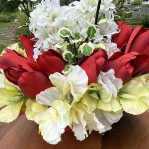 Faux Assorted Flower Arrangement in Red Ceramic Pot