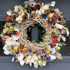 30" Faux Assorted Flower and Fruit Wreath